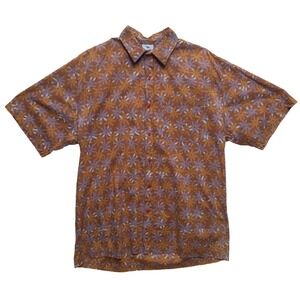 Blue Ginger Hawaiian Shirt Mens L Rust Orange Floral Cotton